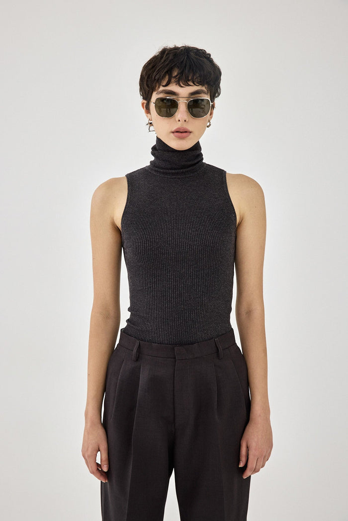 Glitter Ribbed Turtleneck Top