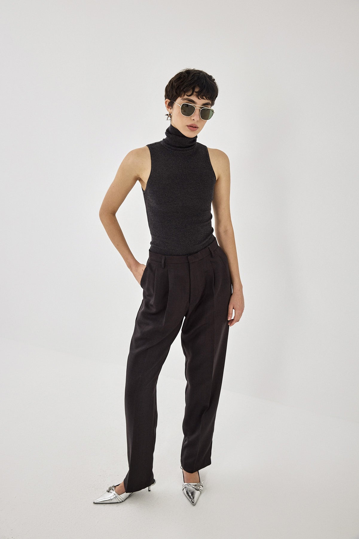 Glitter Ribbed Turtleneck Top - Dé Rococo