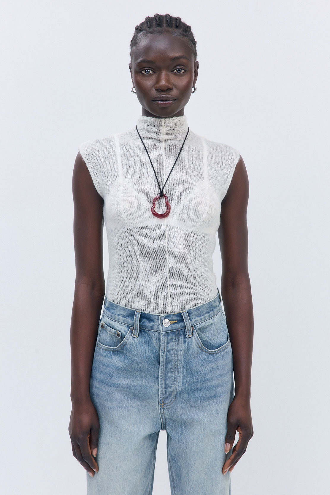 Fuzzy Sheer Mockneck Tank