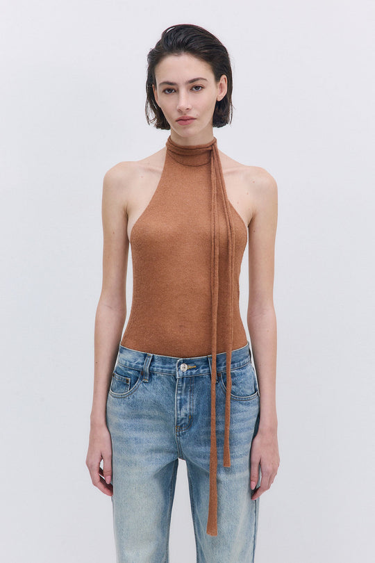 Fuzzy Sheer Scarf Halter Top