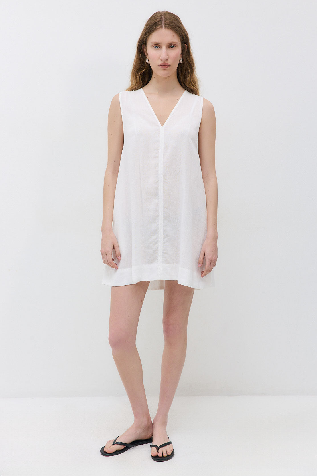Linen V Neck Mini Dress