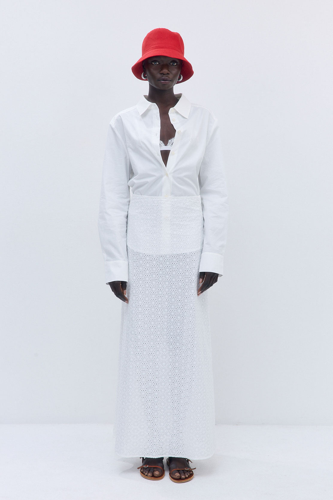 Embroidered High Rise Maxi Skirt