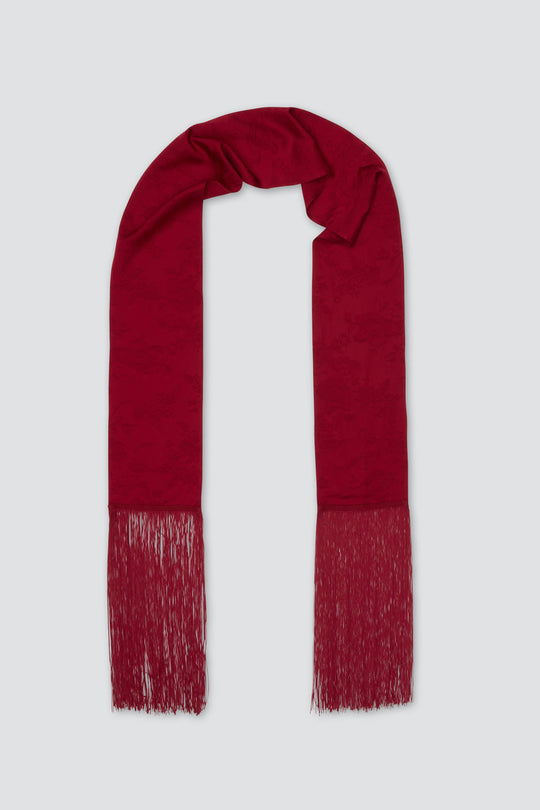 Skinny Satin Jacquard Fringe Scarf