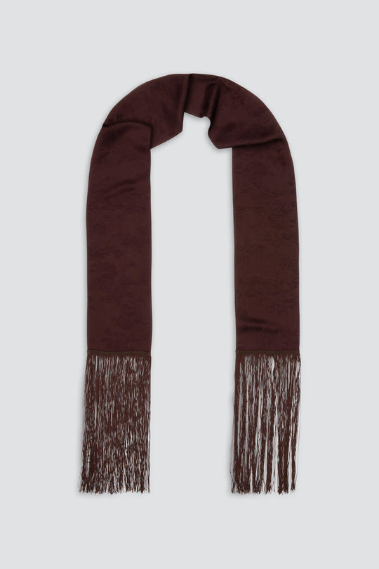 Skinny Satin Jacquard Fringe Scarf