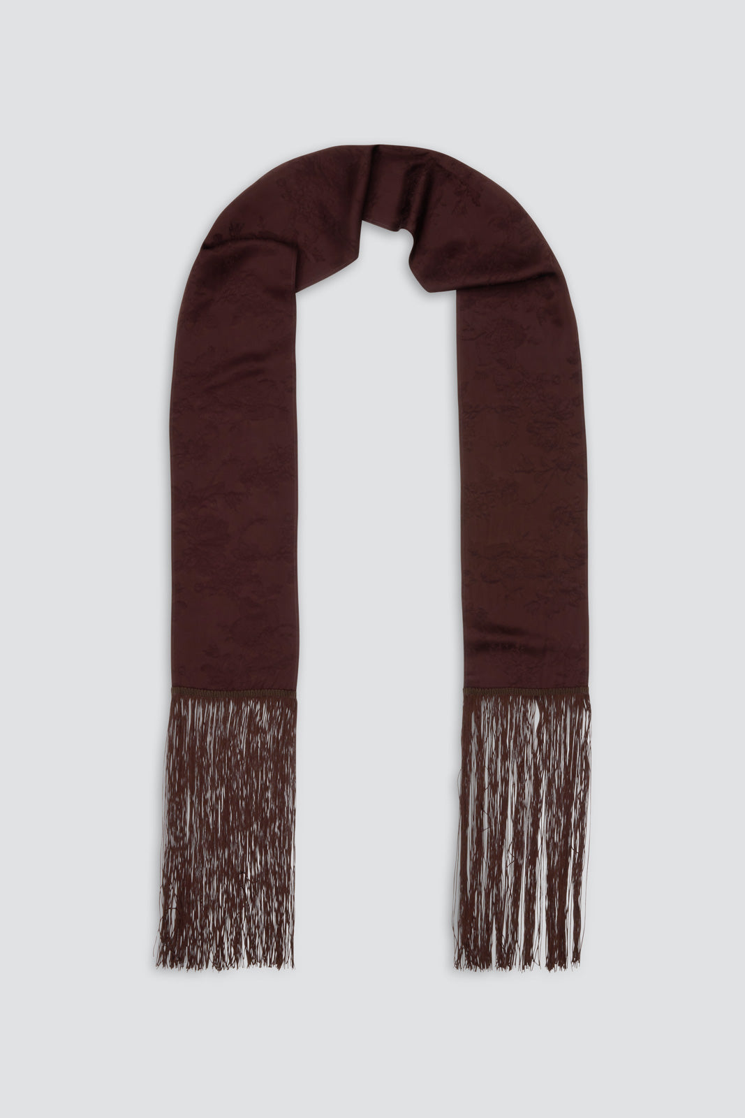 Skinny Satin Jacquard Fringe Scarf