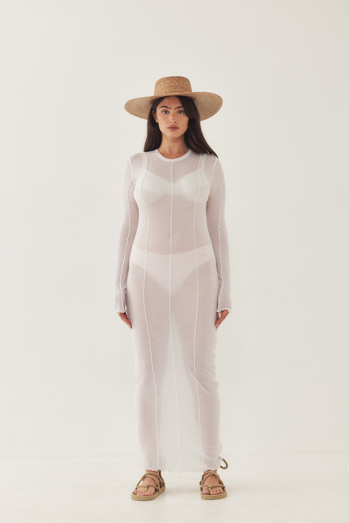 Long Sleeve Maxi Soft Curling Sheer Dress - Dé Rococo
