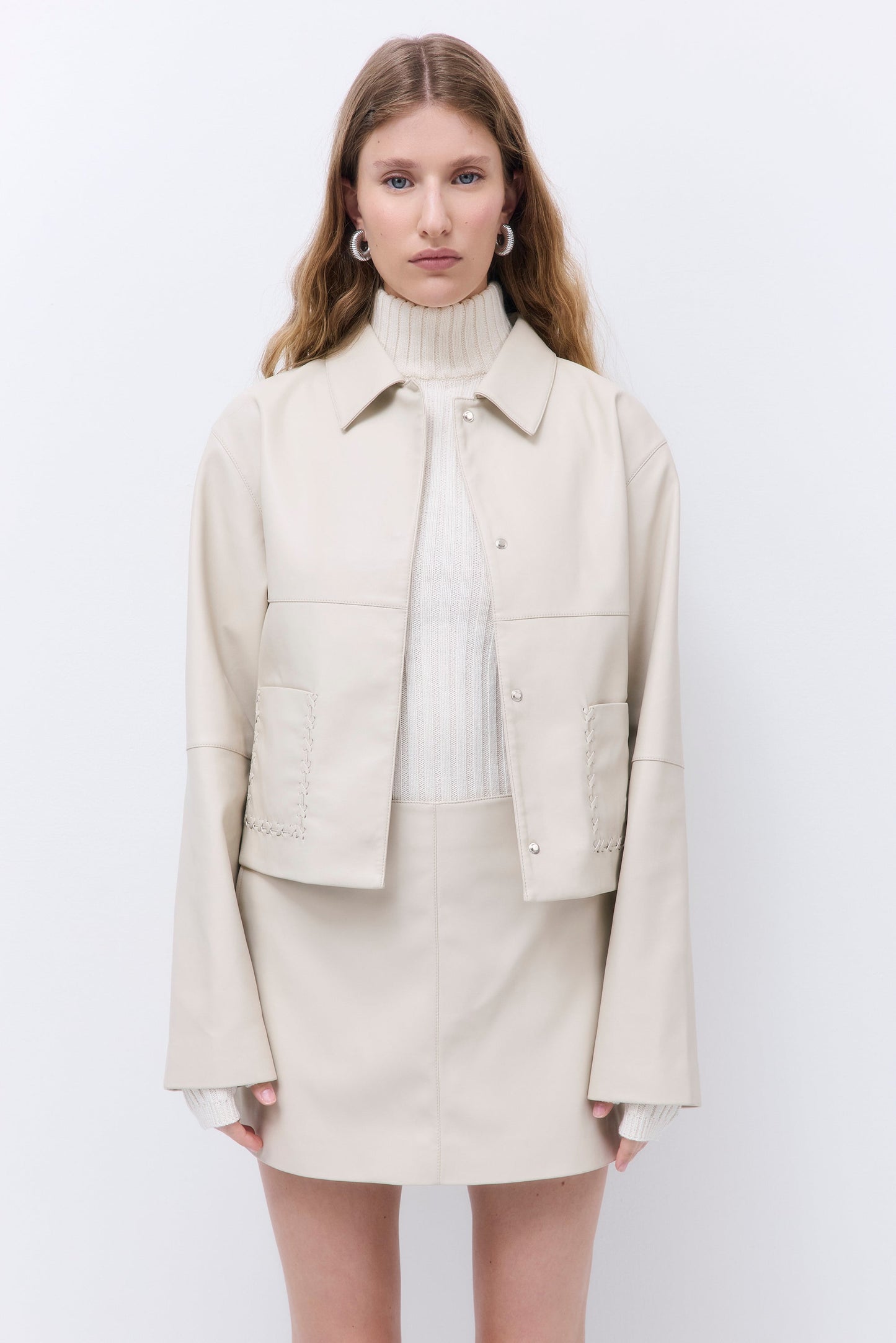 Stitch Detail Vegan Leather Jacket