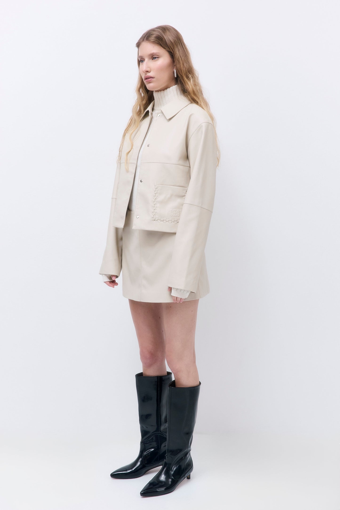 Stitch Detail Vegan Leather Jacket