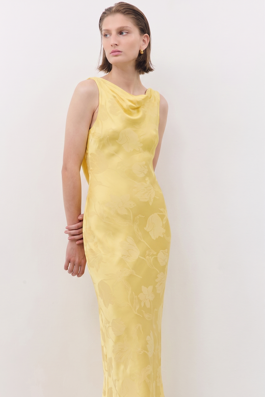 Satin Draped Back Maxi Dress