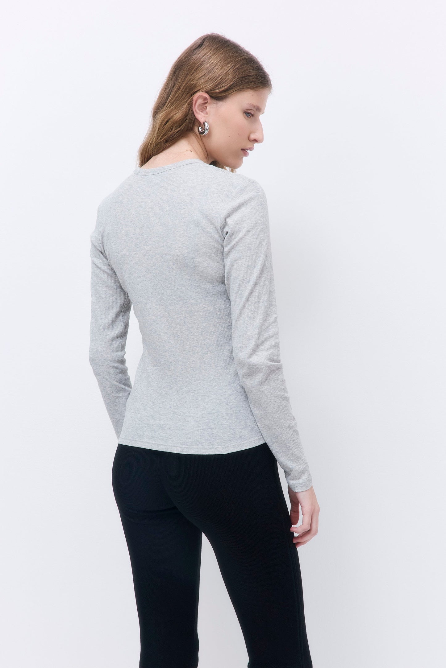 Classic Ribbed Fitted Long Sleeved T Shirt