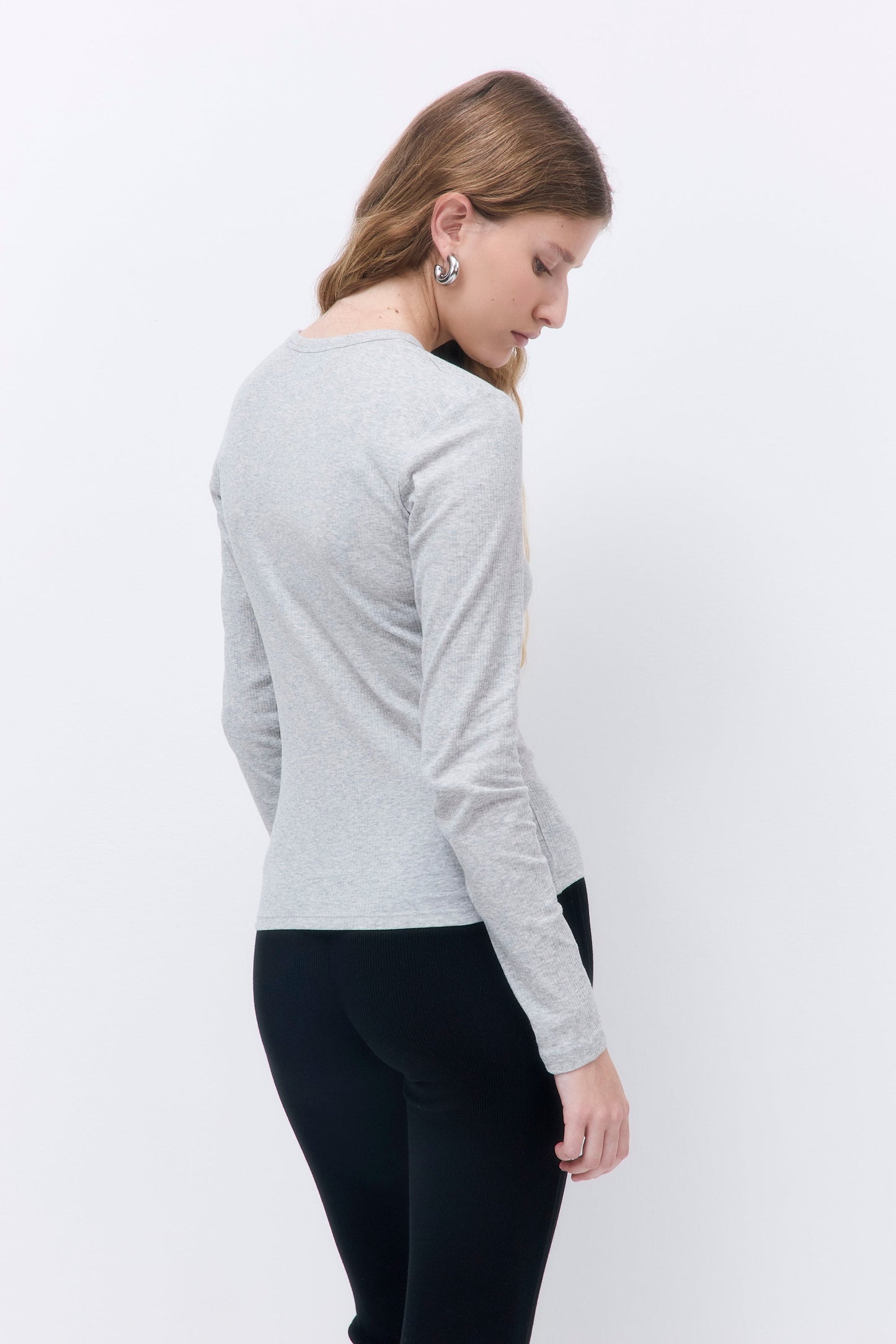 Classic Ribbed Fitted Long Sleeved T Shirt