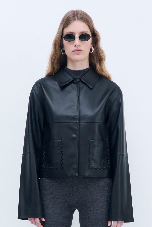 Stitch Detail Vegan Leather Jacket