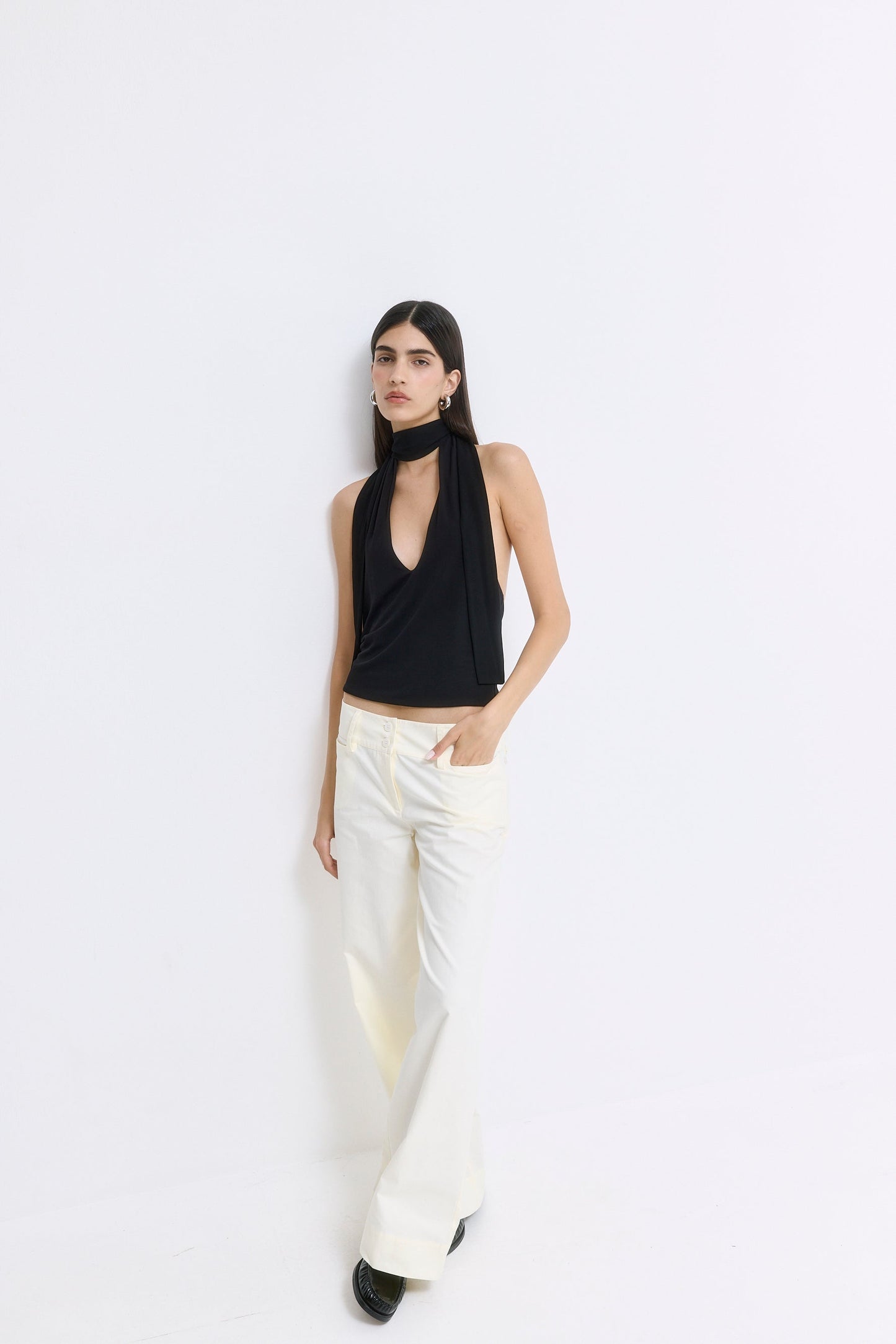Draped Jersey Deep V Top