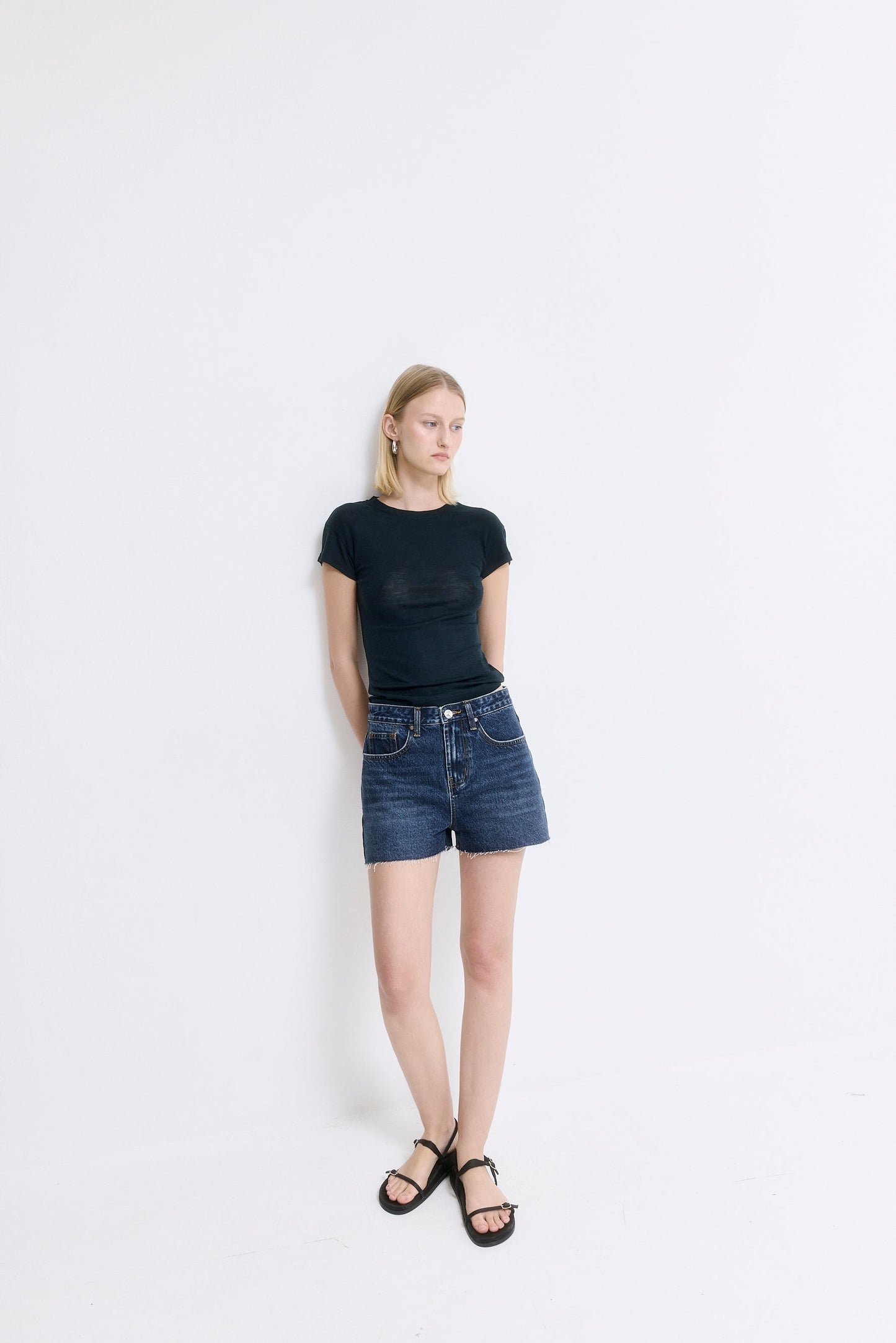 Mid Rise Denim Shorts