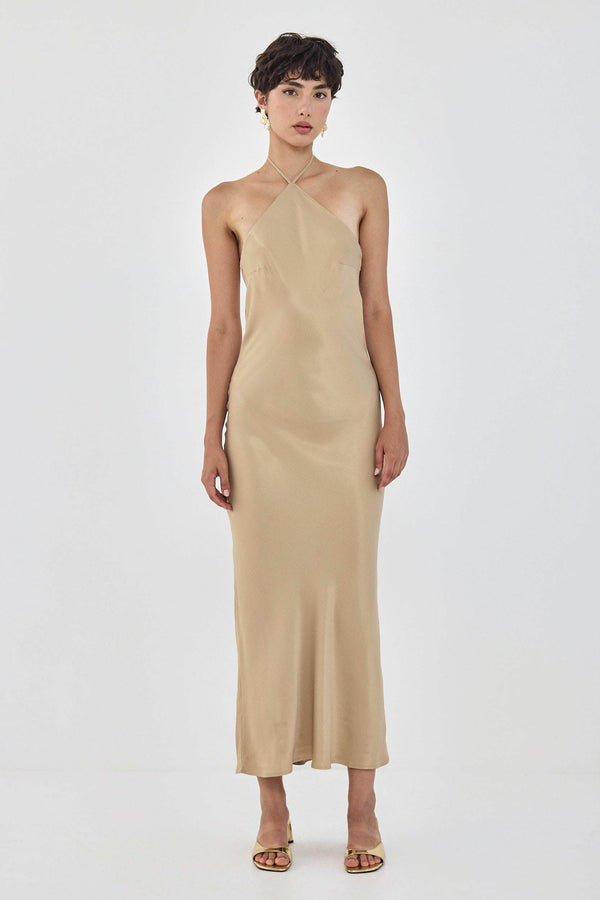 Collar Maxi Satin Dress