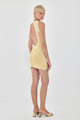 Pattern Knitted Open Back Mini Dress