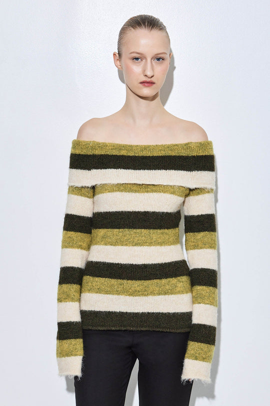 Off Shoulder Fuzzy Knit