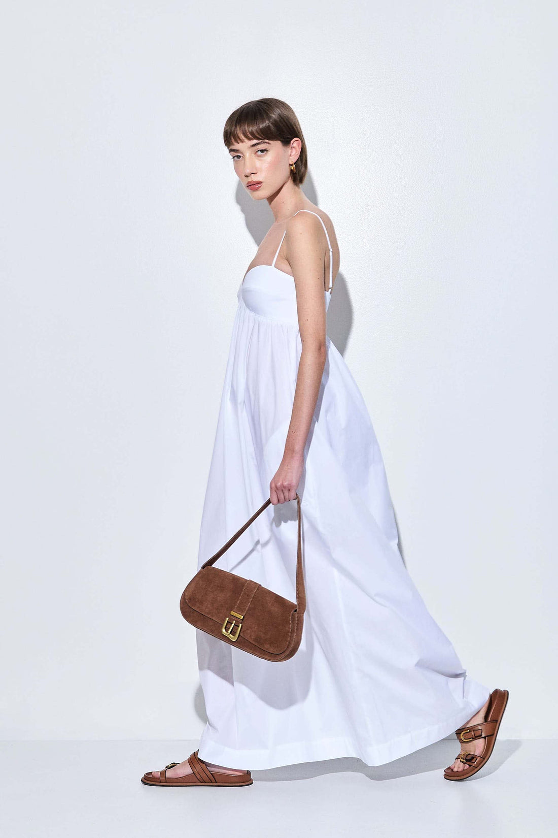 white poplin maxi dress Women's White Cotton Poplin Cross Halterneck Tiered Maxi Dress