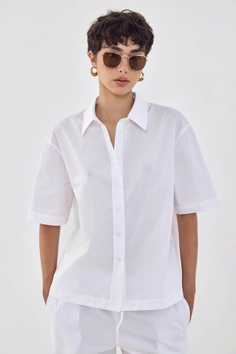 Short Sleeved Poplin Button Down Shirt