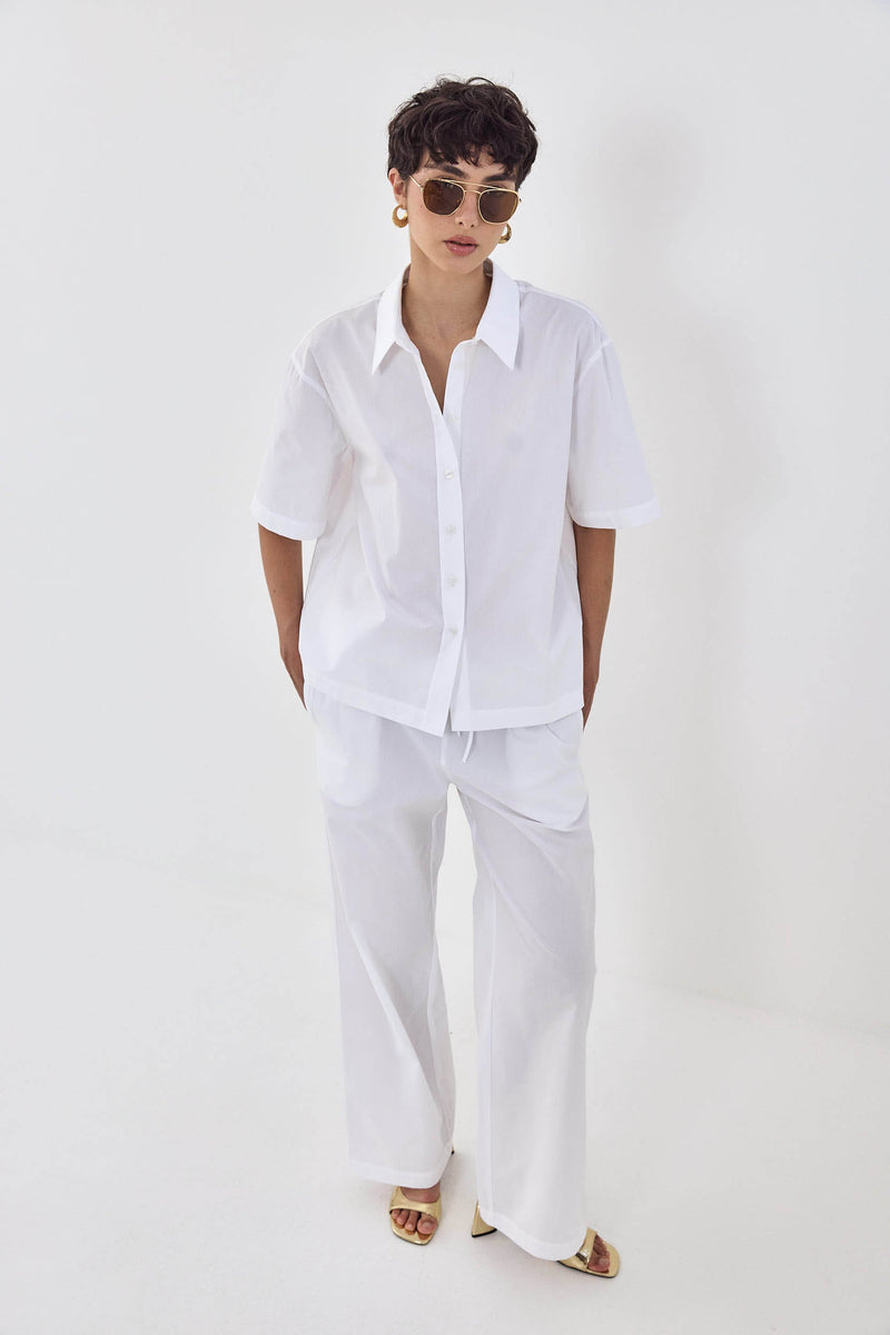 Short Sleeved Poplin Button Down Shirt