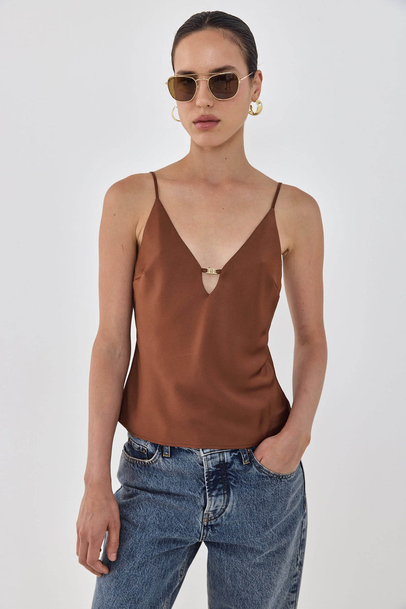 Satin V Neck Tank Top