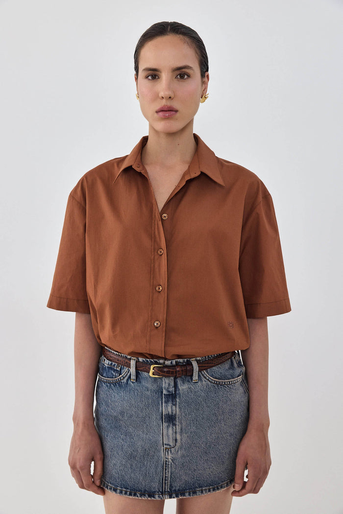 Short Sleeved Poplin Button Down Shirt