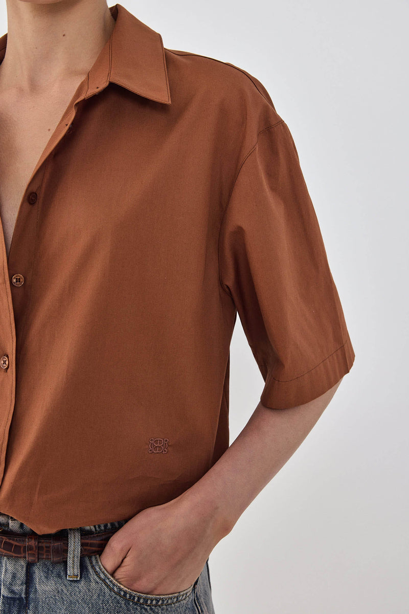 Short Sleeved Poplin Button Down Shirt