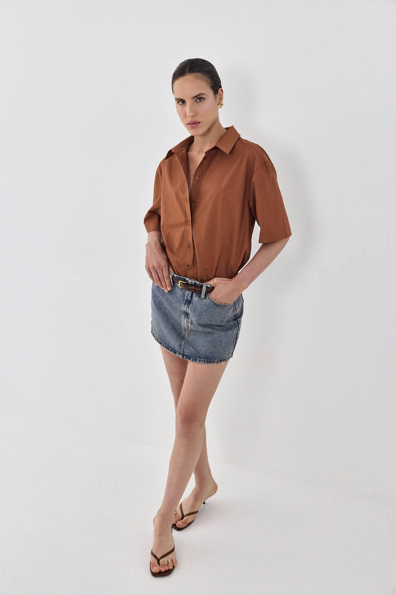 Short Sleeved Poplin Button Down Shirt