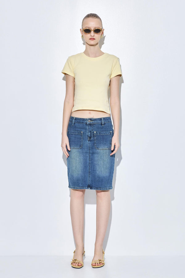 Stretchy Midi Denim Skirt