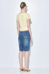 Stretchy Midi Denim Skirt