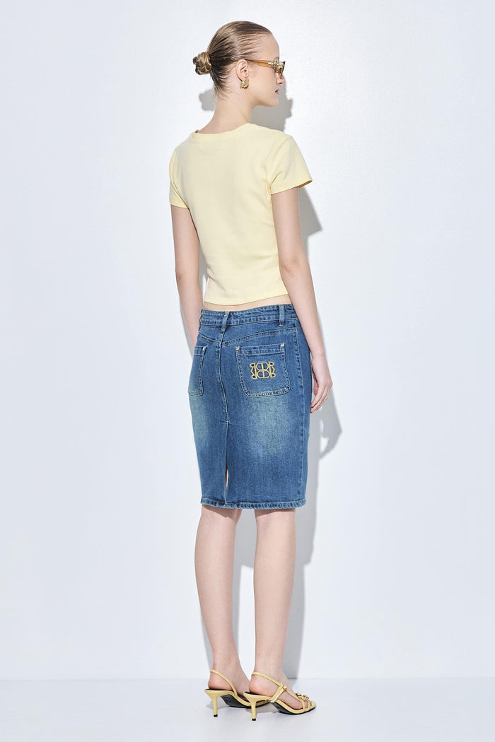 Stretchy Midi Denim Skirt