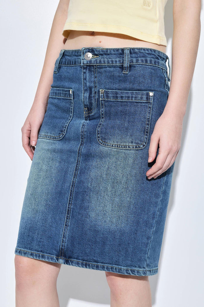 Stretchy Midi Denim Skirt