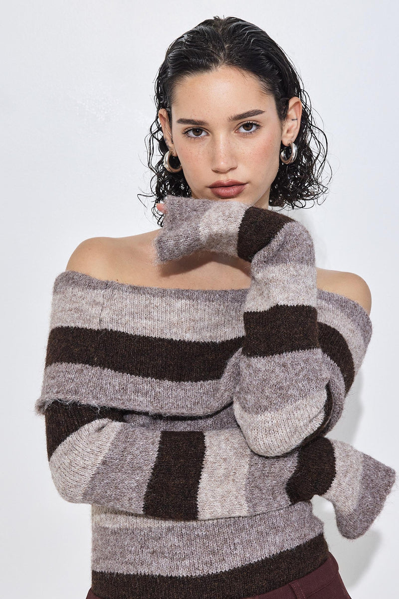 Off Shoulder Fuzzy Sweater