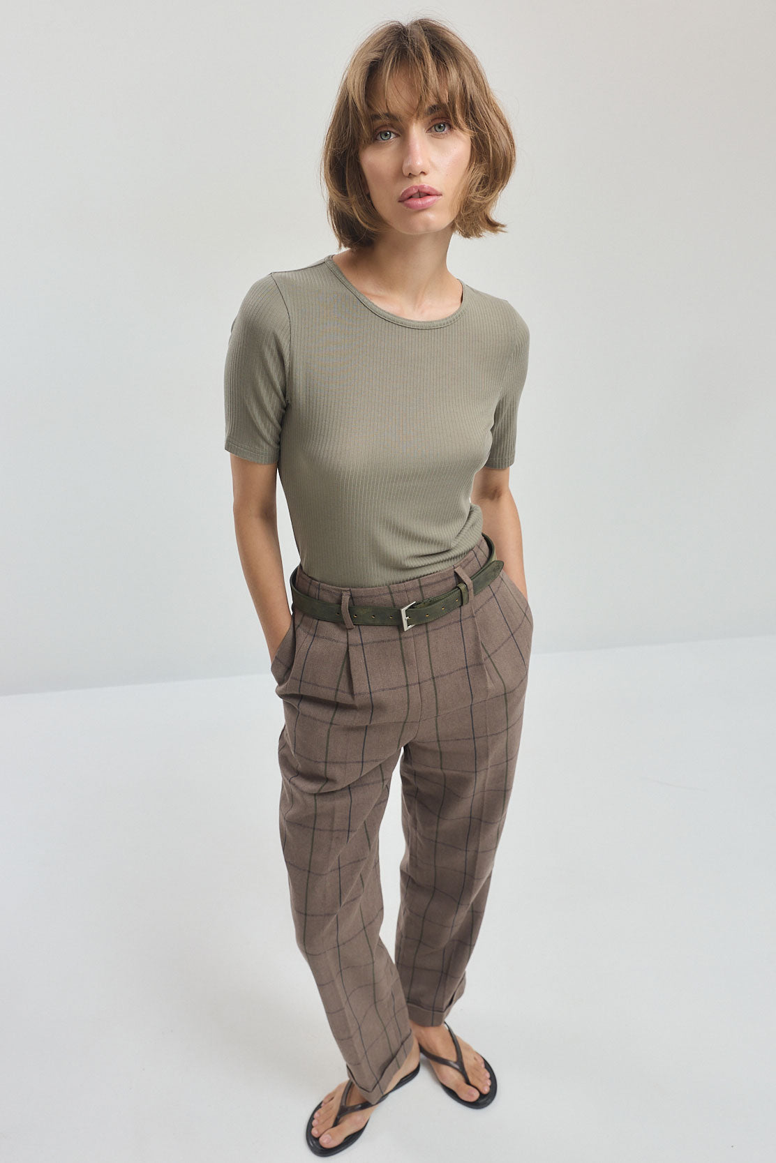 Ribbed Mid Sleeve T Shirt