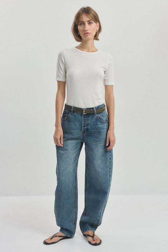 Ribbed Mid Sleeve T Shirt