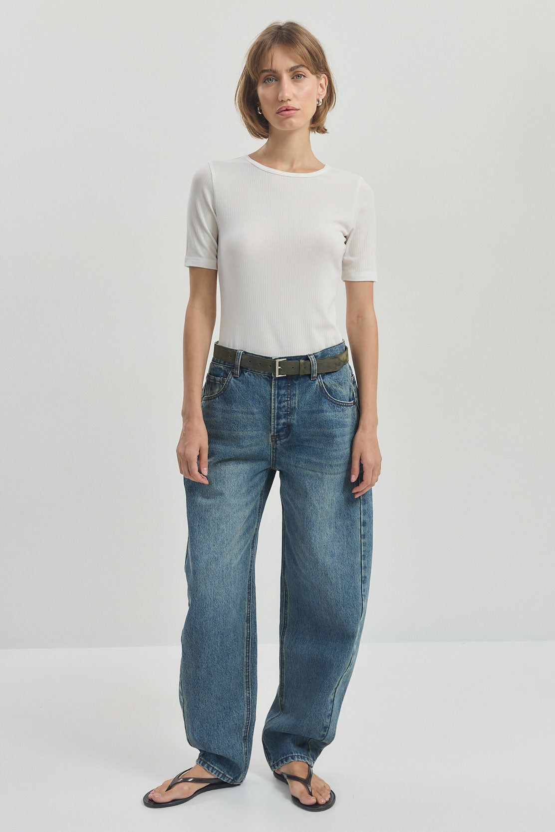 Ribbed Mid Sleeve T Shirt
