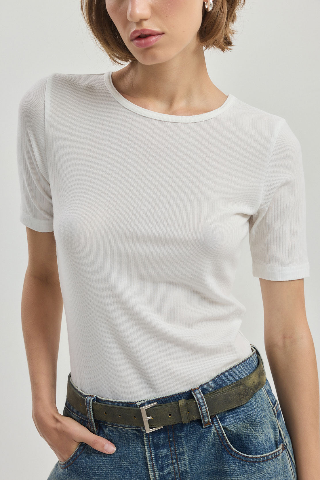Ribbed Mid Sleeve T Shirt