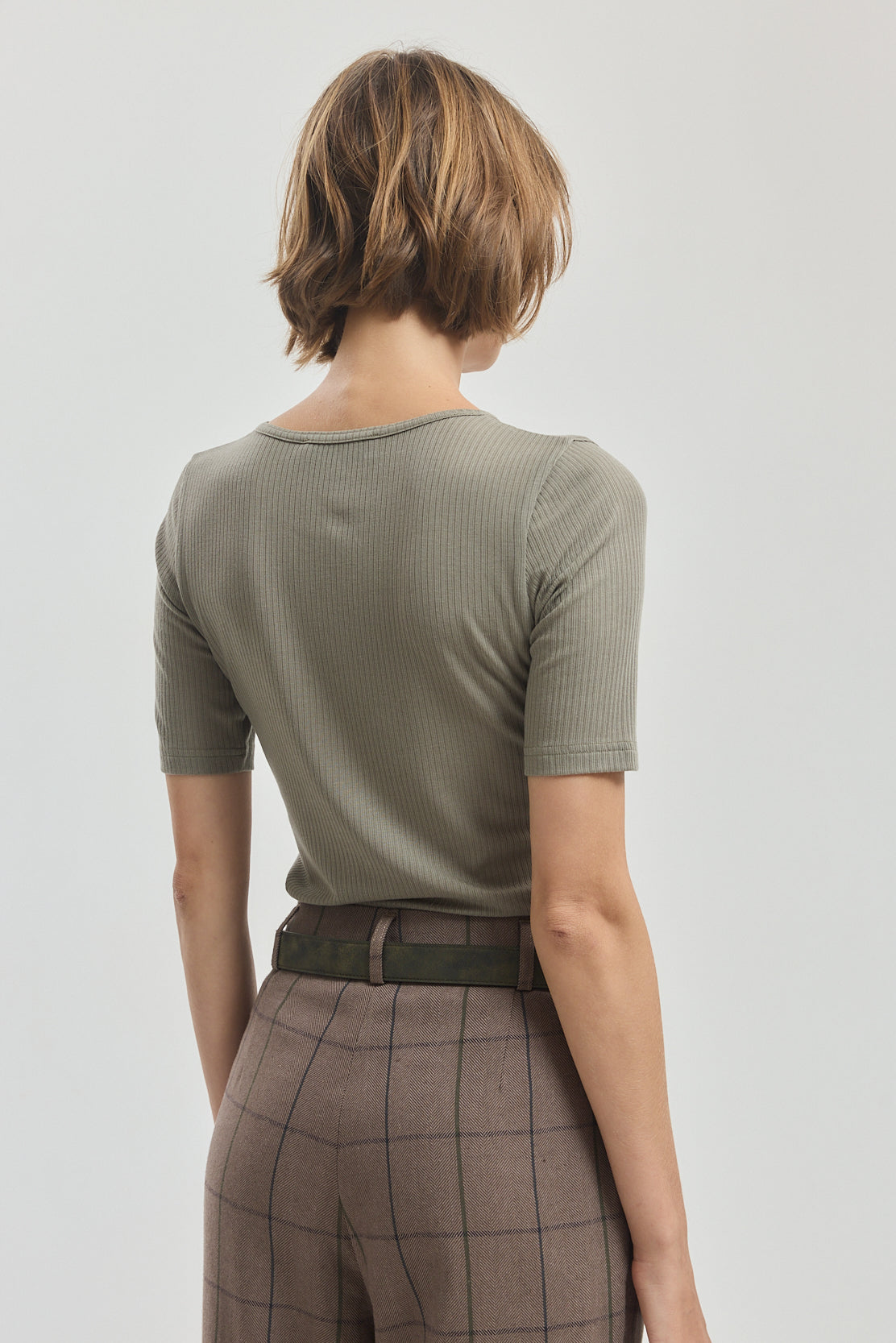 Ribbed Mid Sleeve T Shirt