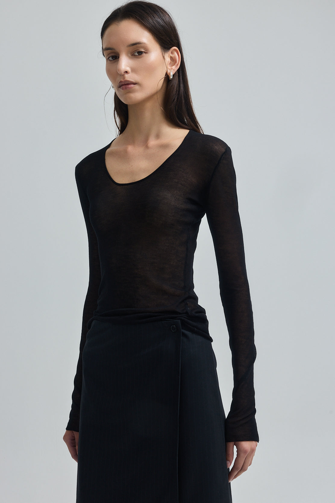Semi Sheer Deep Scoop Top