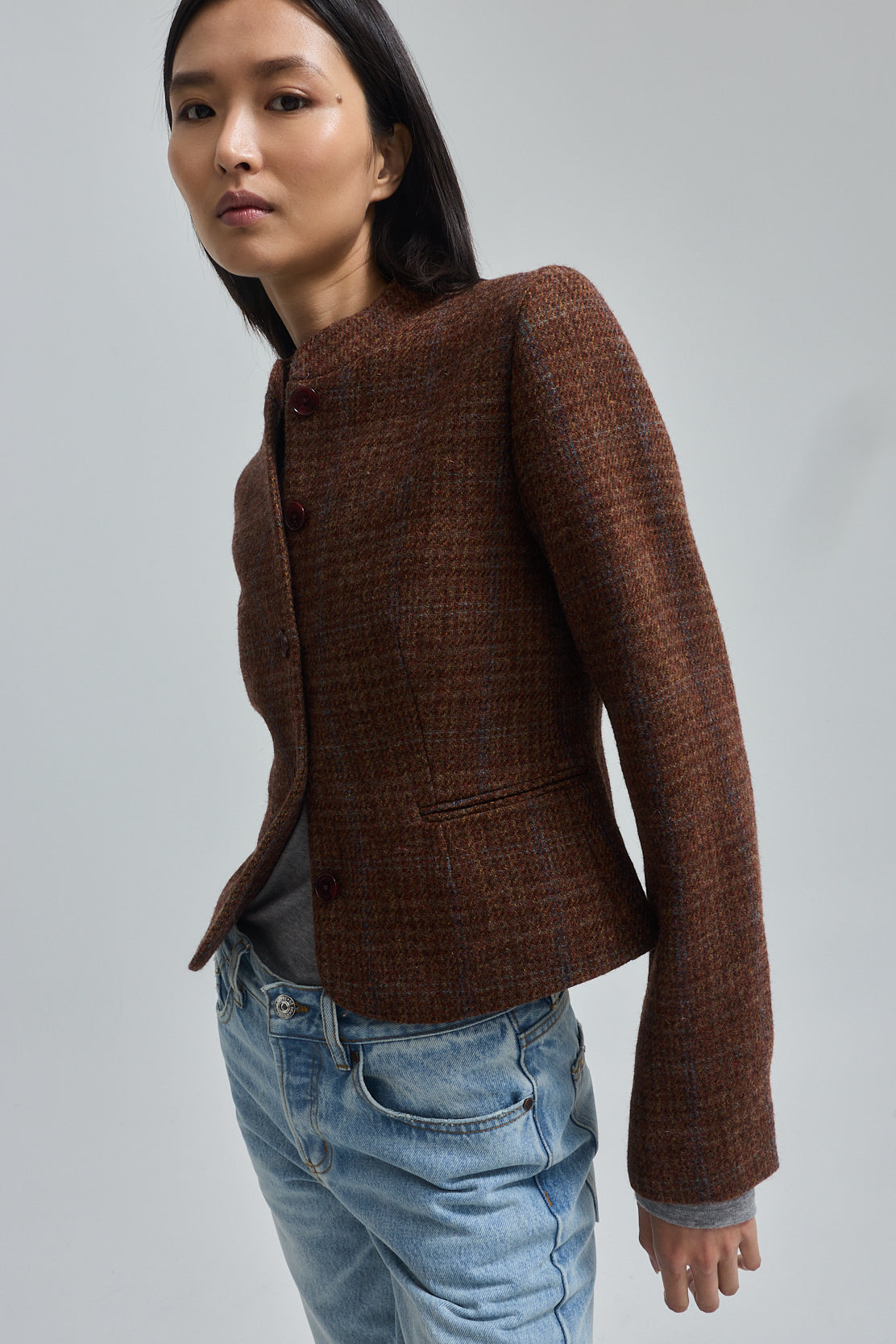 Mandarin Collar Wool Jacket
