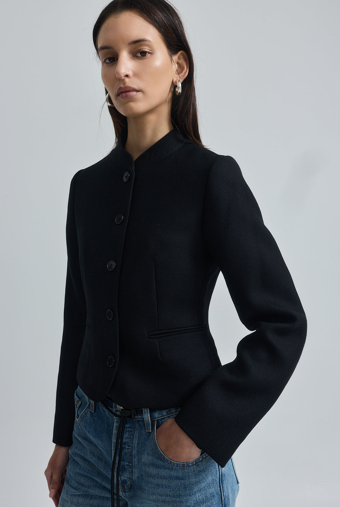 Mandarin Collar Wool Jacket
