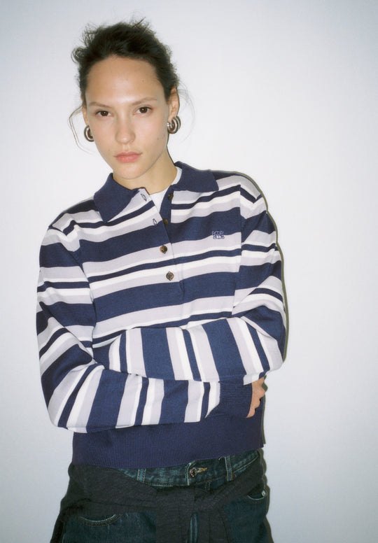 Long Sleeved Knitted Polo Shirt