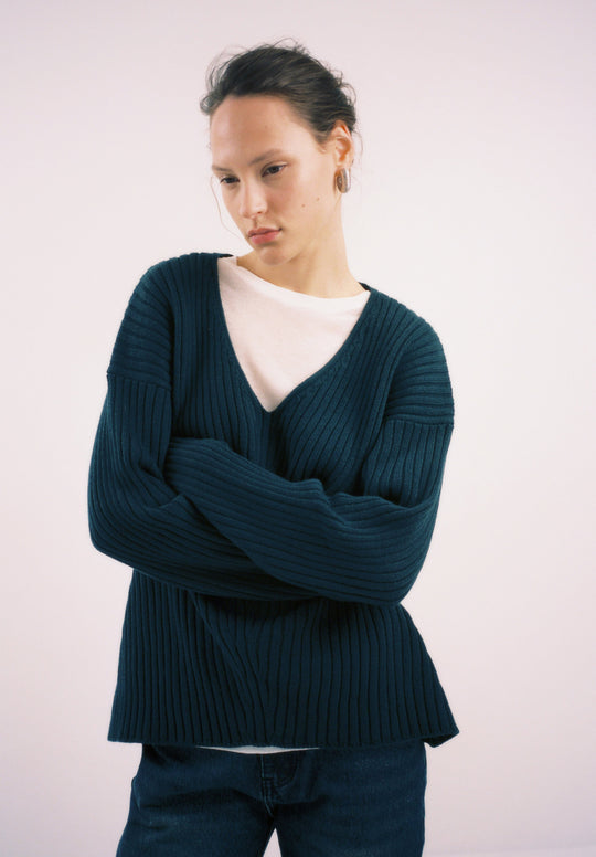Deep V Neck Ribbed Sweater
