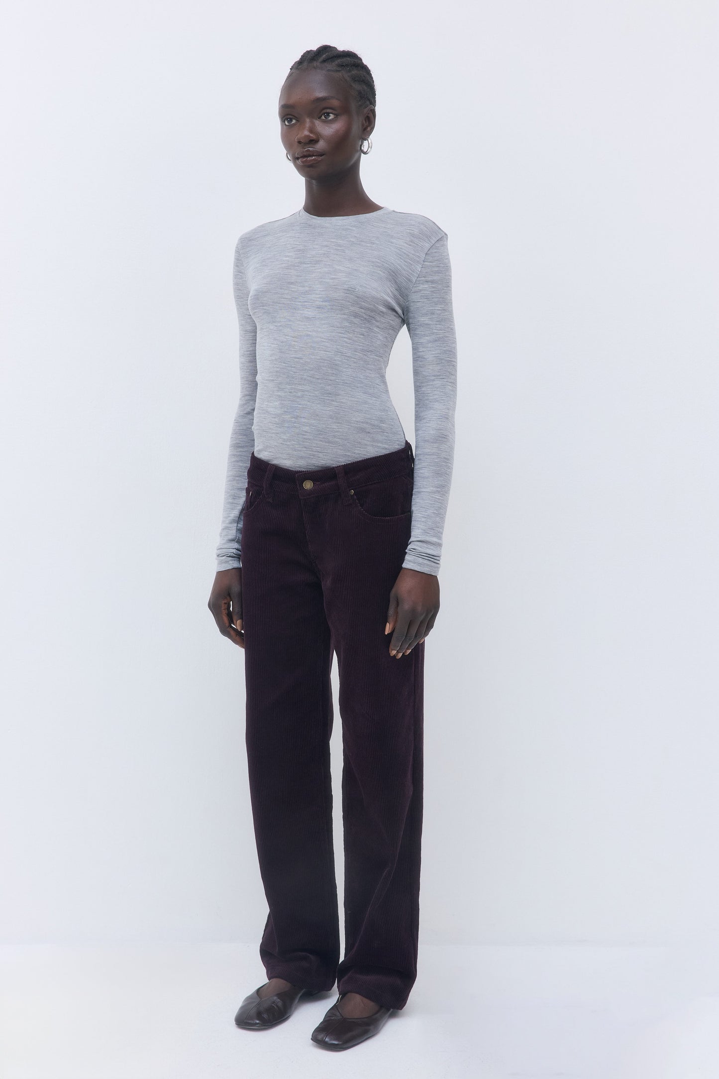 Mid Waist Corduroy Pants