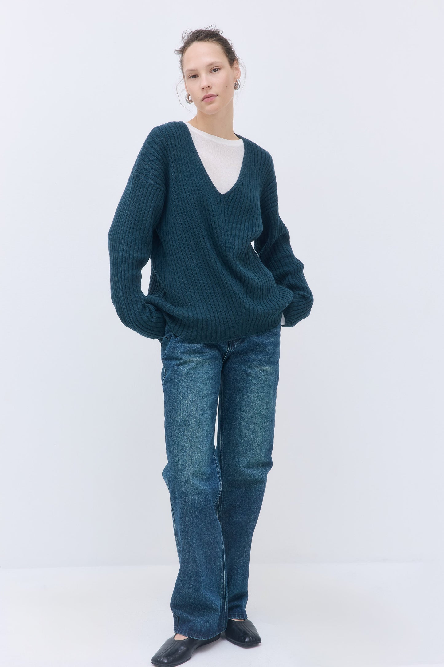 Deep V Neck Ribbed Sweater