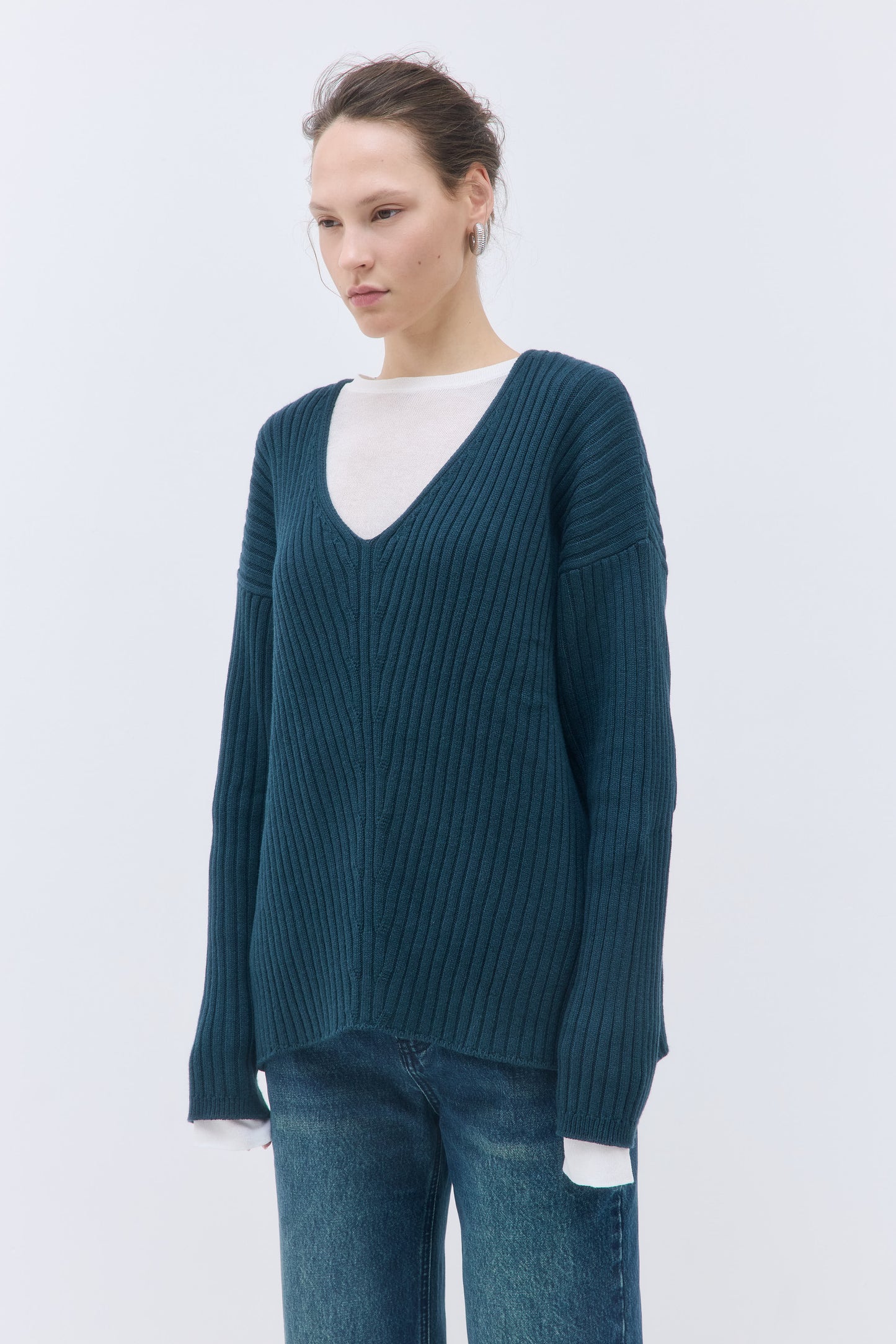 Deep V Neck Ribbed Sweater