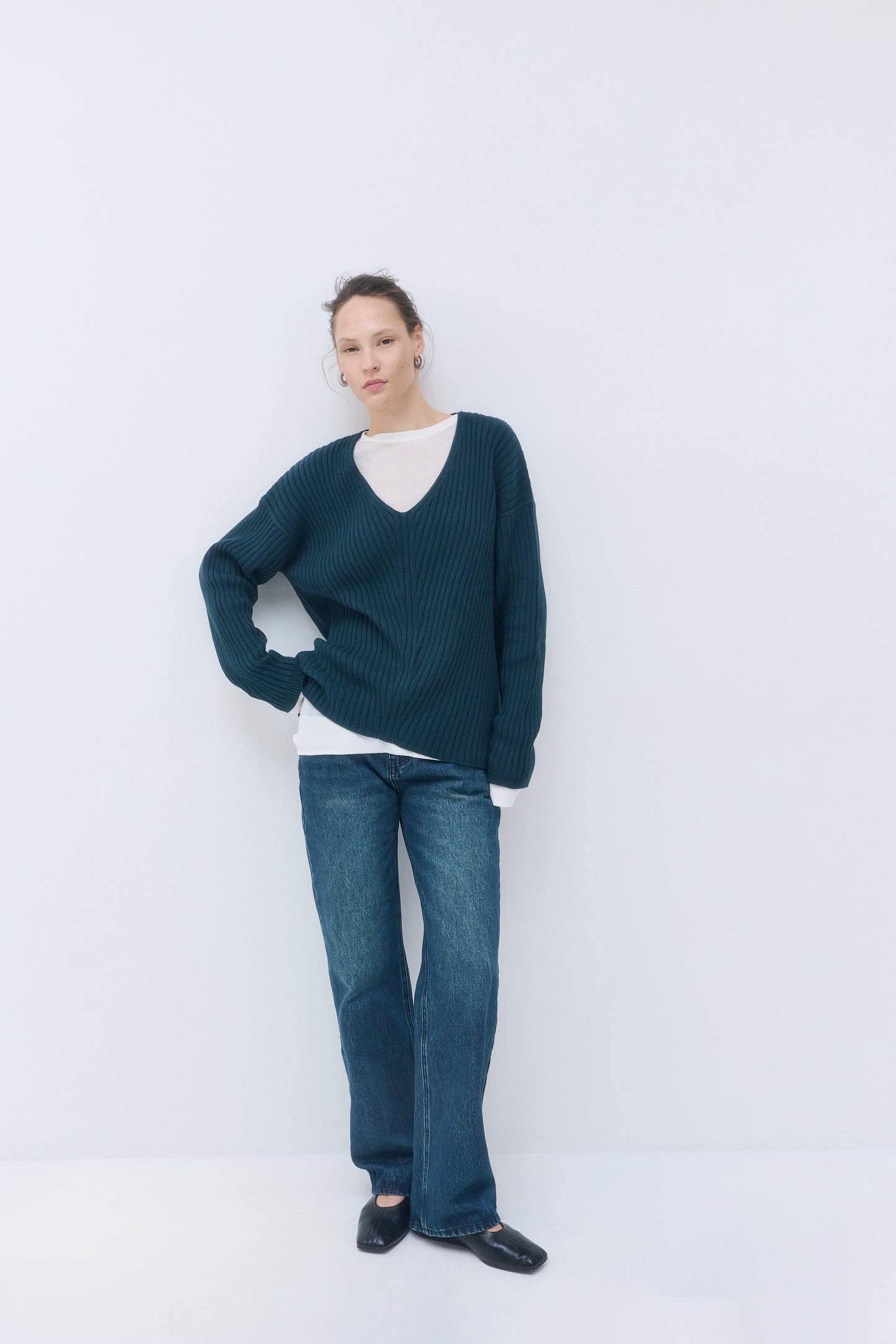 Deep V Neck Ribbed Sweater