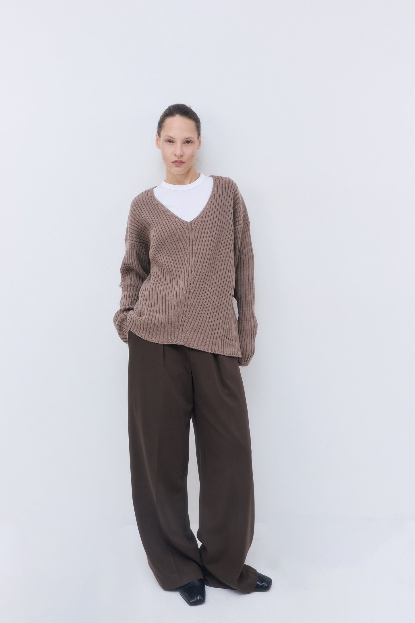 Deep V Neck Ribbed Sweater