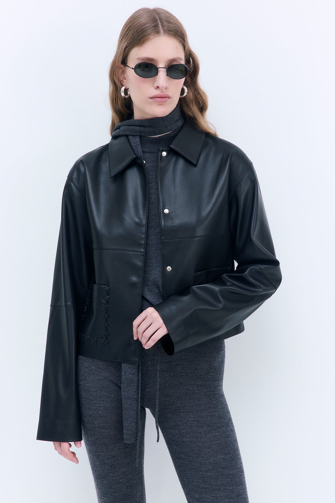 Stitch Detail Vegan Leather Jacket