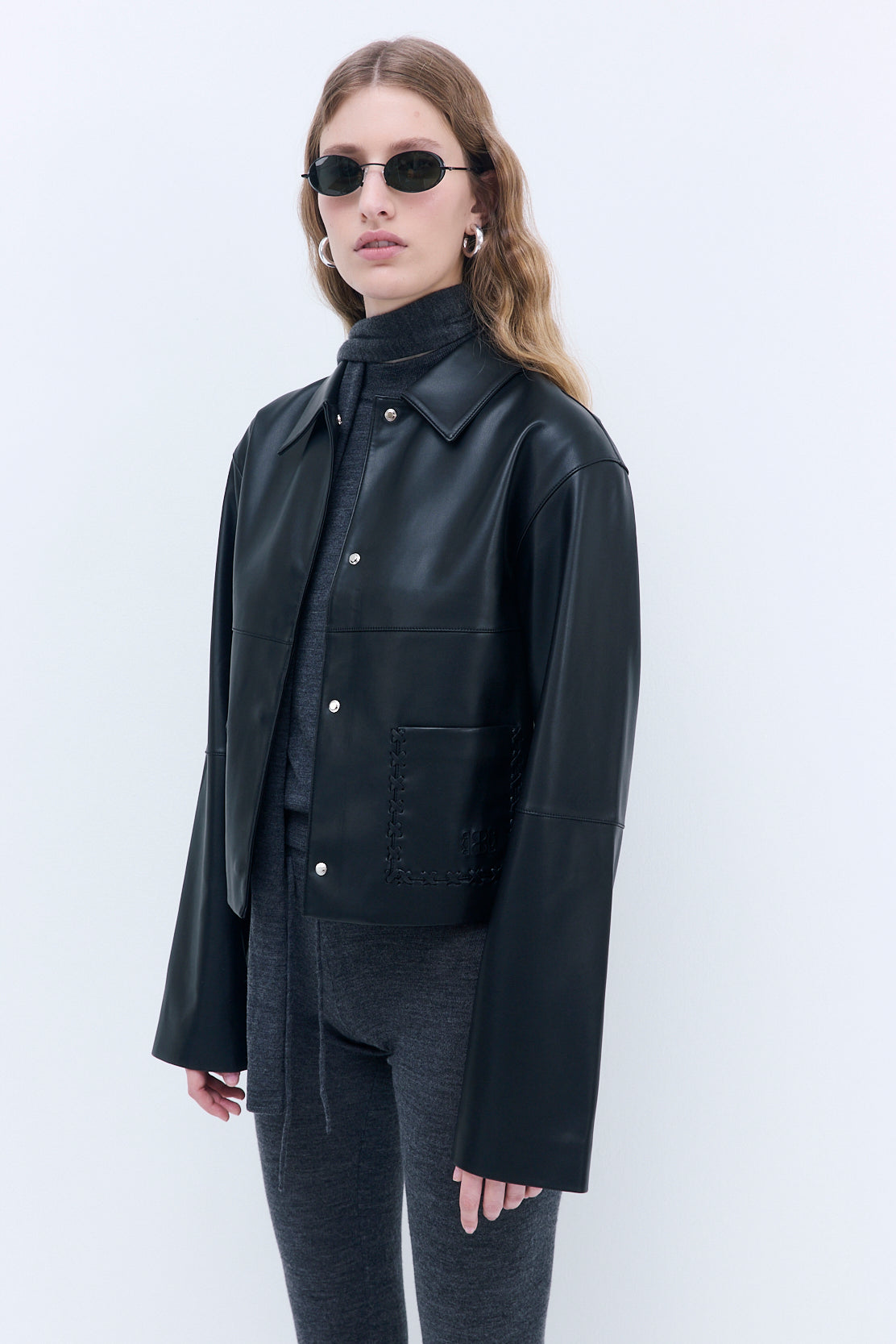 Stitch Detail Vegan Leather Jacket